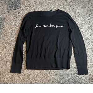 BCBG MaxAzria "Bon Chic Bon Genre" Embroidered Script Black Knit Sweater Size M